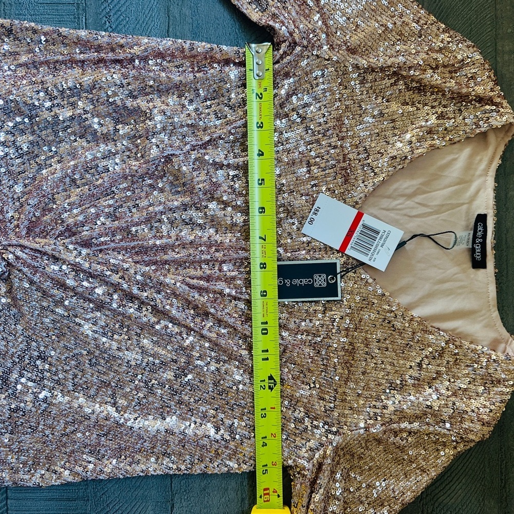 NWT Cable & Gauge Women’s Gold Sequin Twist Front Blouse XS - Picture 6 of 8